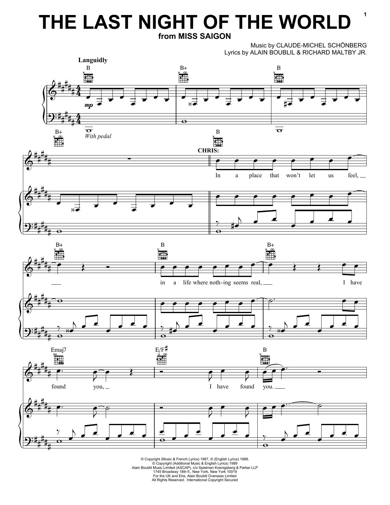 Produktbild zu: The Last Night Of The World (from Miss Saigon)
