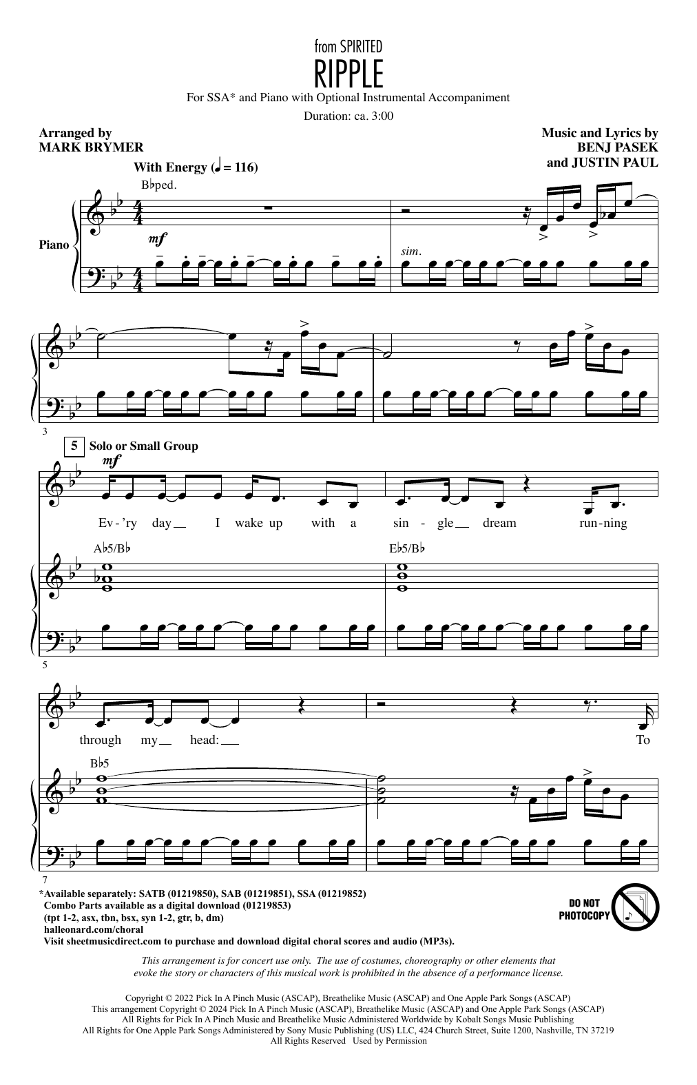 Produktgalerie: Seite 1 von 1 Ripple (Cut Song from Spirited) (arr. Mark Brymer), Pasek & Paul, Chor