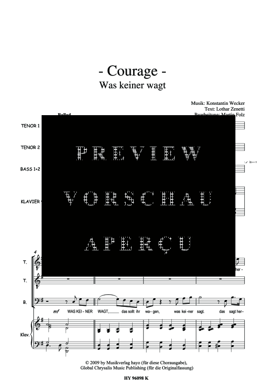 Product gallery: Page 4 of 8 Was keiner wagt - Courage, , (mixed choir and piano - piano score)