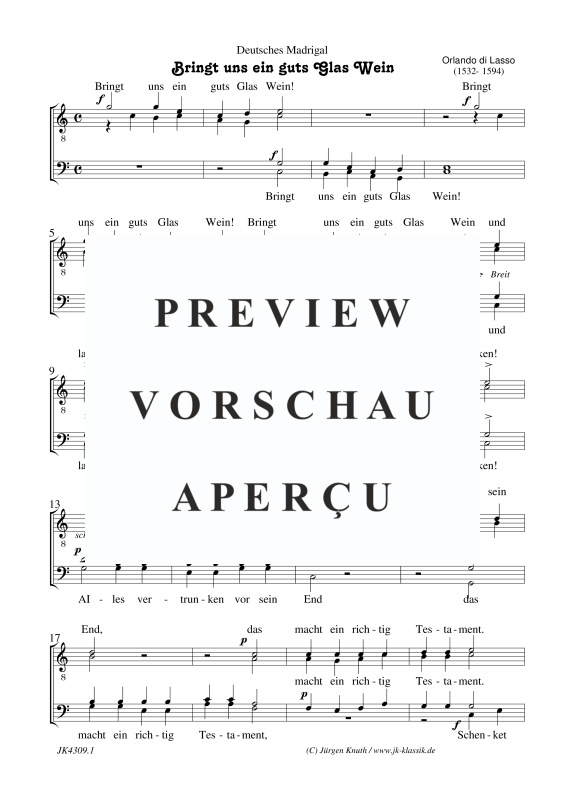Produktgalerie: Seite 1 von 3 Bringt uns ein guts Glas Wein (Deutsches Madrigal), , Männerchor