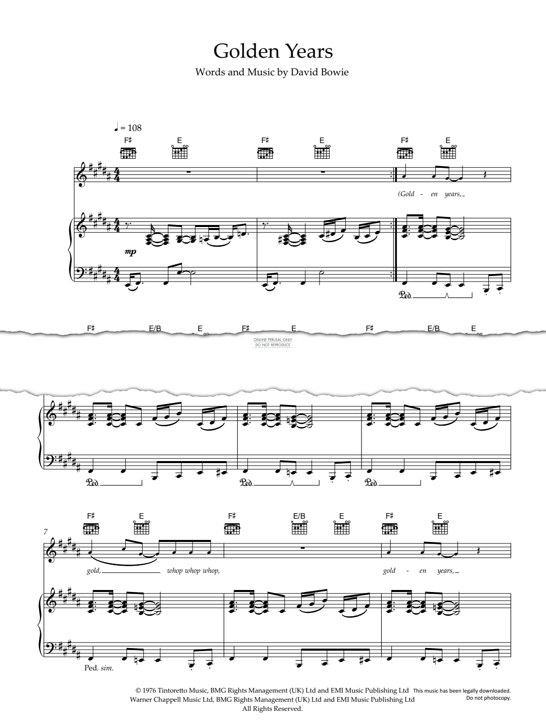 Produktgalerie: Seite 1 von 1 Golden Years, David Bowie, Gesang, Gitarre, Klavier