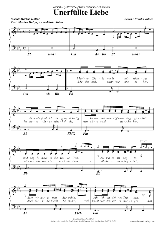 Produktbild zu: Unerfüllte LiebeNockalm Quintett