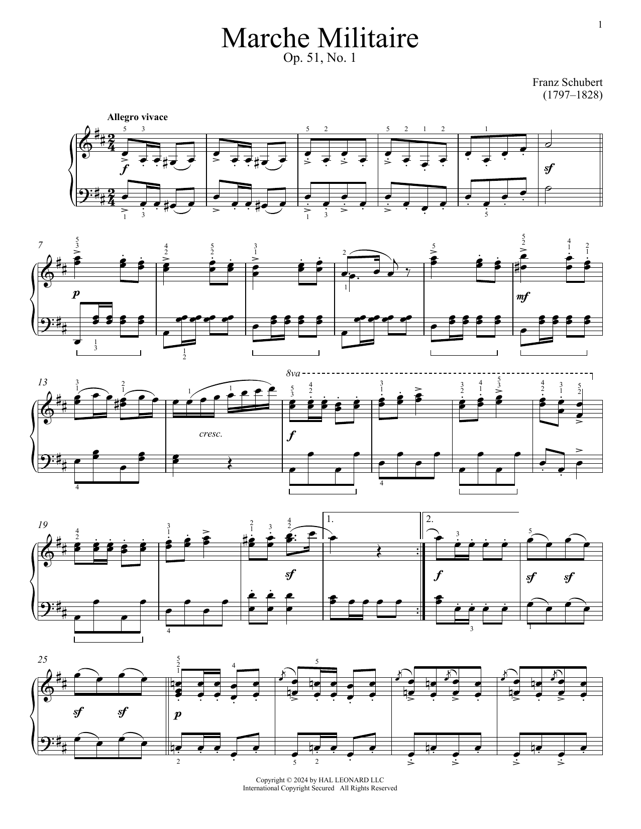 Product gallery: Page 1 of 1 Marche Militaire, Op. 51, No. 1, Franz Schubert