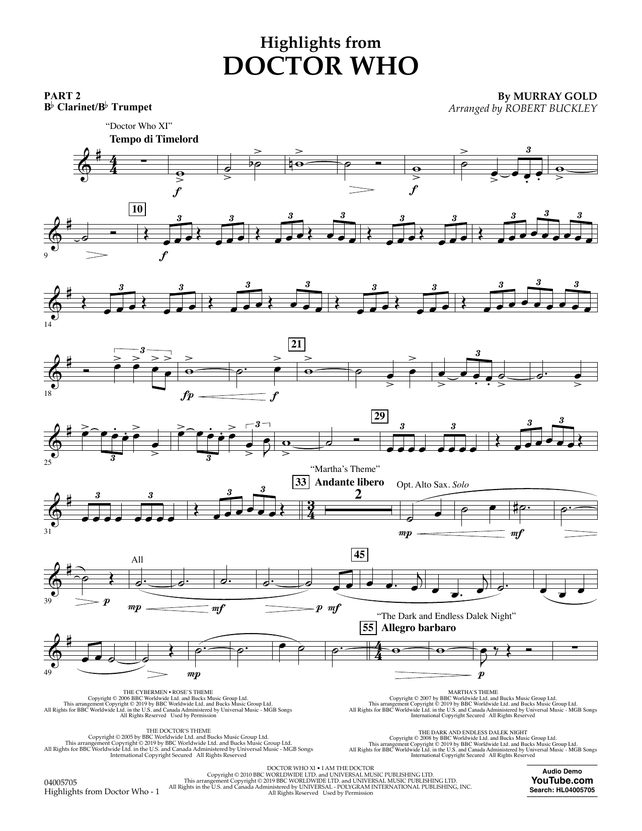 Product picture to: Highlights from Doctor Who (arr. Robert Buckley) - Pt.2 - Bb Clarinet/Bb Trumpet