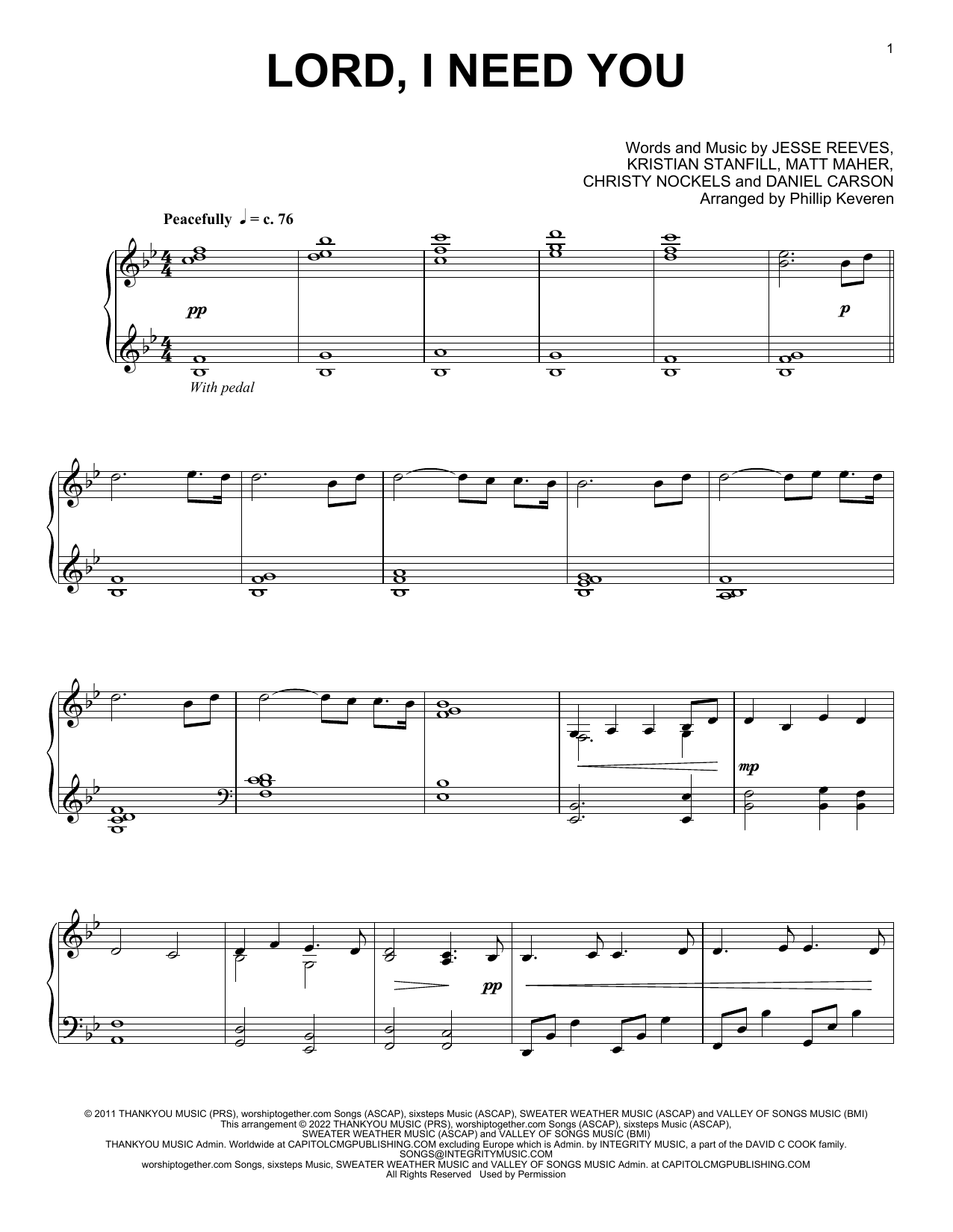 Product picture to: Lord, I Need You (arr. Phillip Keveren)
