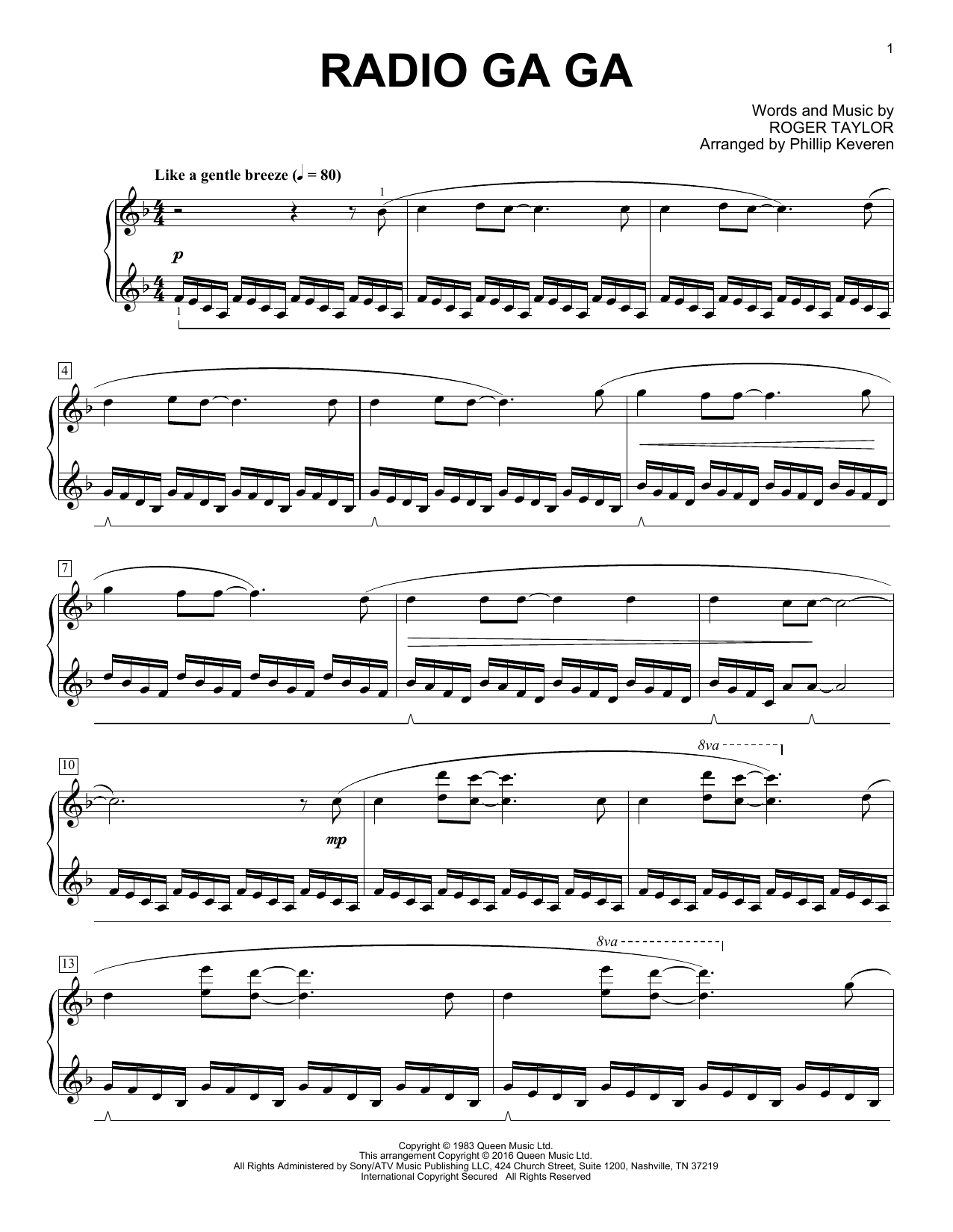 Product gallery: Page 1 of 1 Radio Ga Ga [Classical version] (arr. Phillip Keveren), Queen