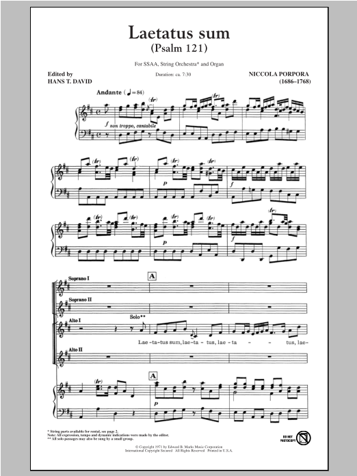 Produktgalerie: Seite 1 von 1 Laetatus Sum (Psalm 121), Nicola Porpora, Chor
