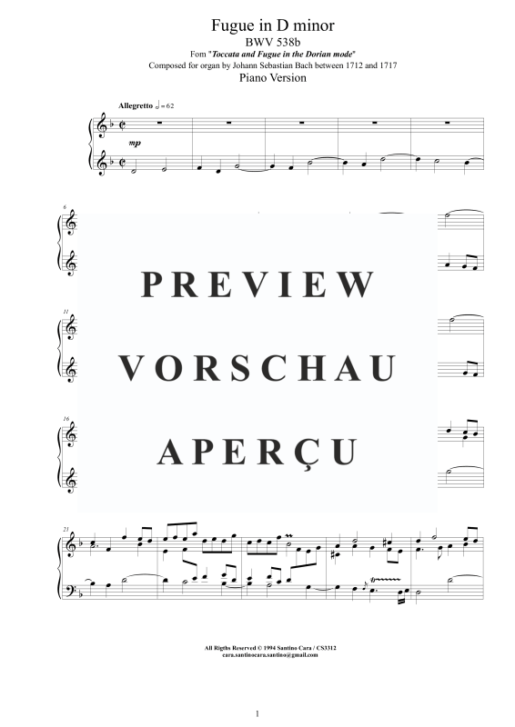 Produktgalerie: Seite 2 von 11 Fuge in D-Moll BWV 538b - Piano Version, , Klavier Solo