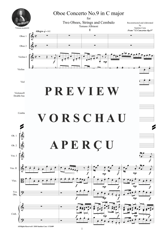 Produktgalerie: Seite 2 von 11 Concerto No.9 in C-Dur Op.9, , 2 Oboen Solo, Streicher Ensemble und Cembalo BC