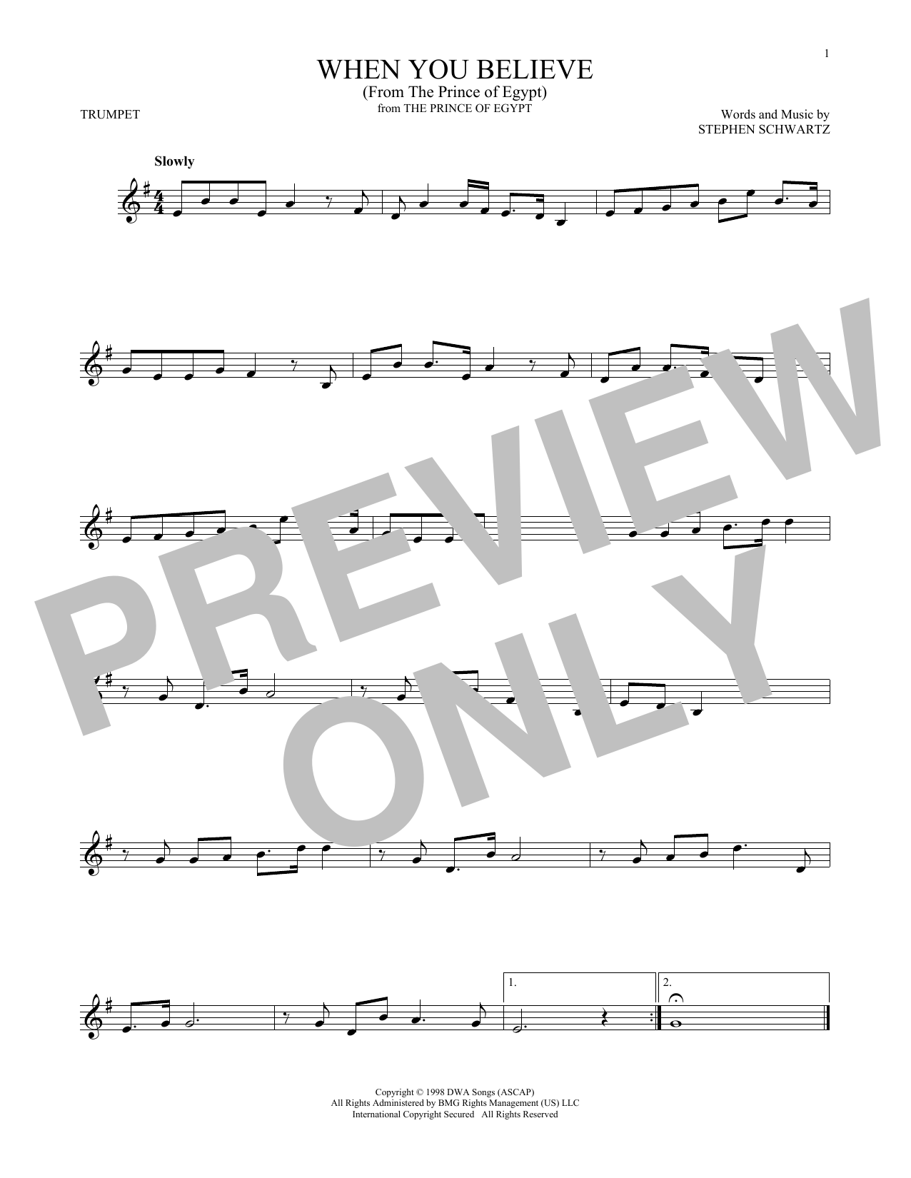 Produktgalerie: Seite 1 von 1 When You Believe (from The Prince Of Egypt), Whitney Houston and Mariah Carey, Trompete