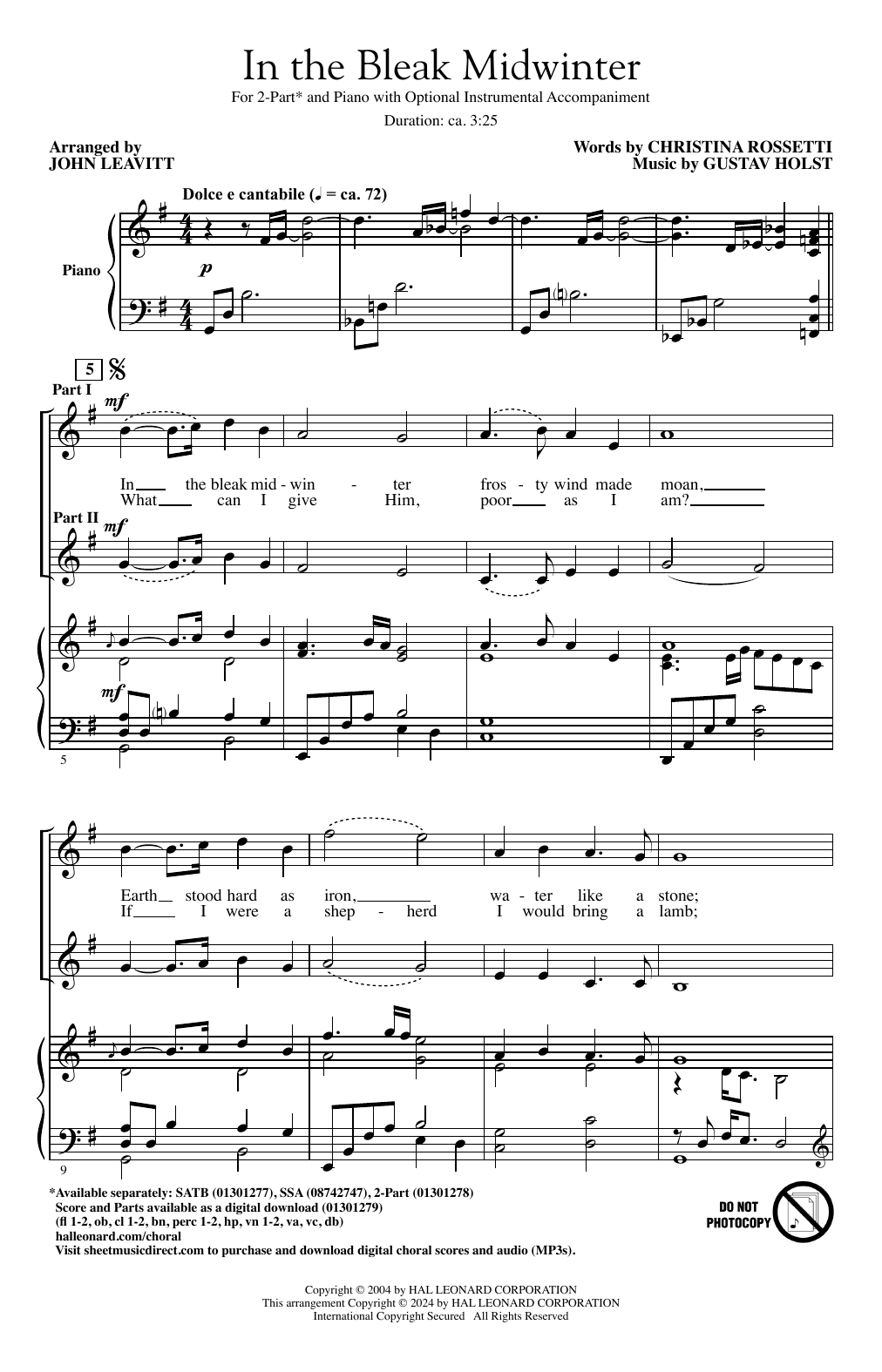 Product picture to: In The Bleak Midwinter (arr. John Leavitt)