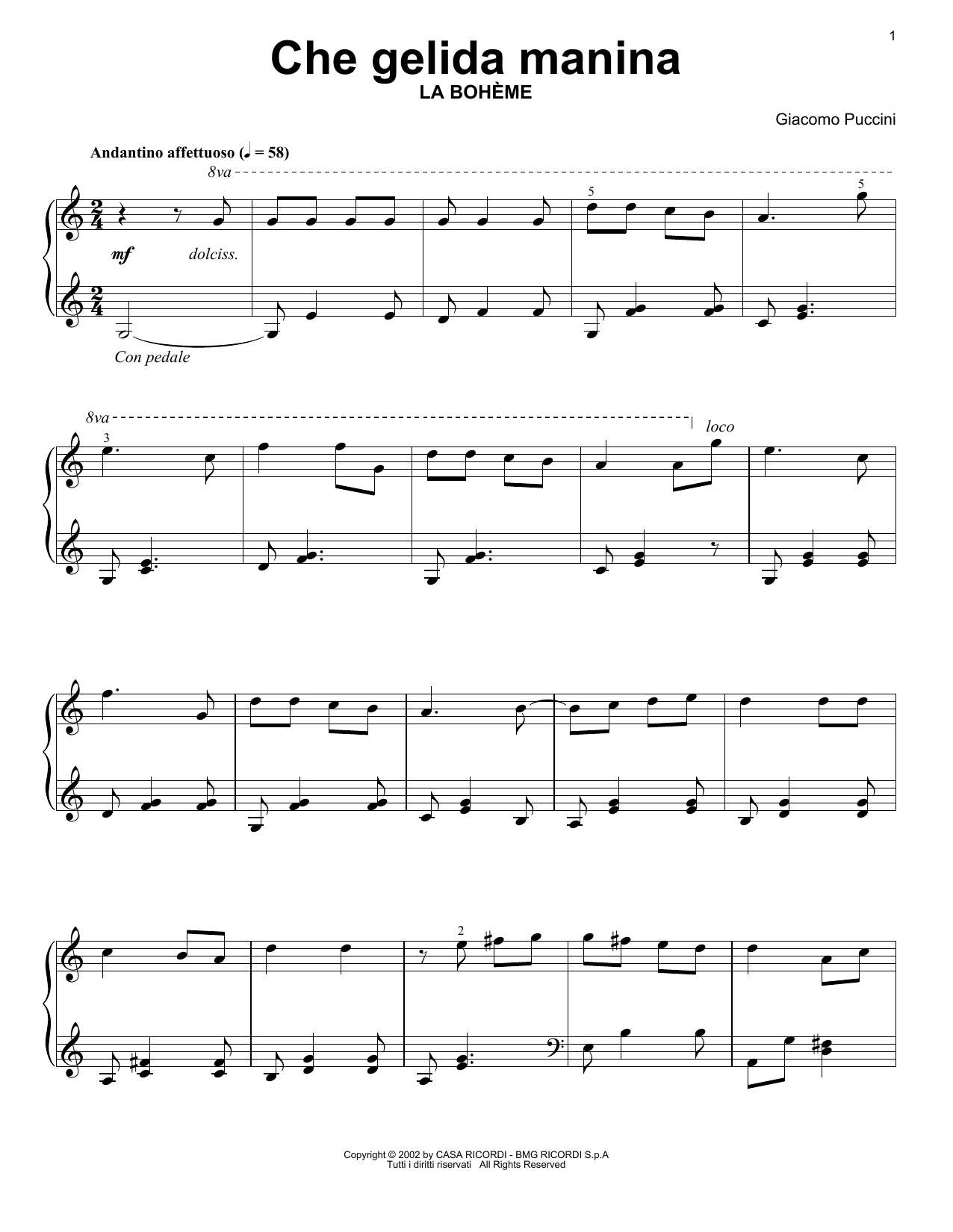 Produktgalerie: Seite 1 von 1 Che Gelida Manina, Giacomo Puccini, Klavier