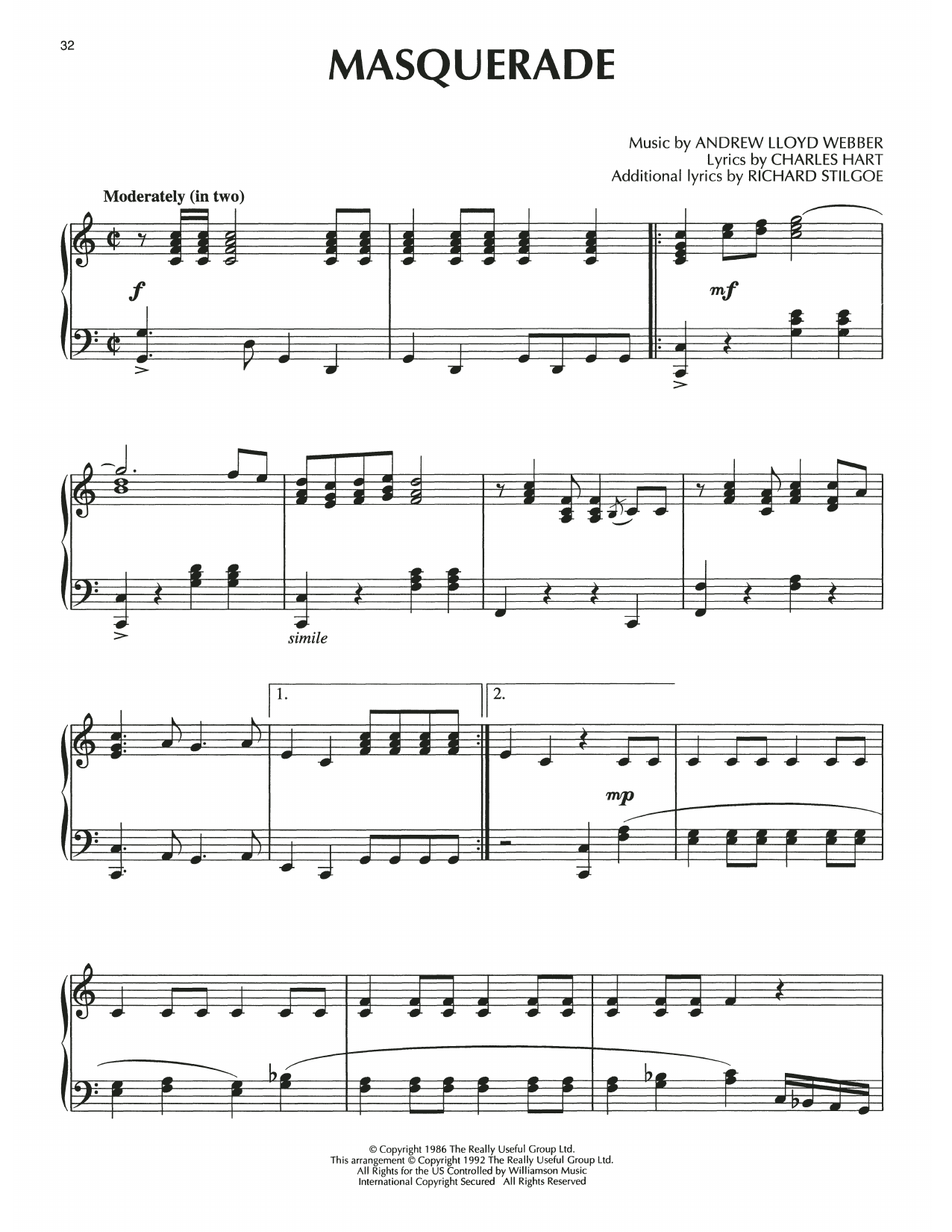Produktgalerie: Seite 1 von 1 Masquerade (from The Phantom Of The Opera), Andrew Lloyd Webber, Klavier