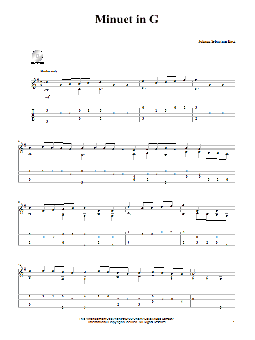 Produktgalerie: Seite 1 von 1 Minuet In G, Johann Sebastian Bach, Gitarre