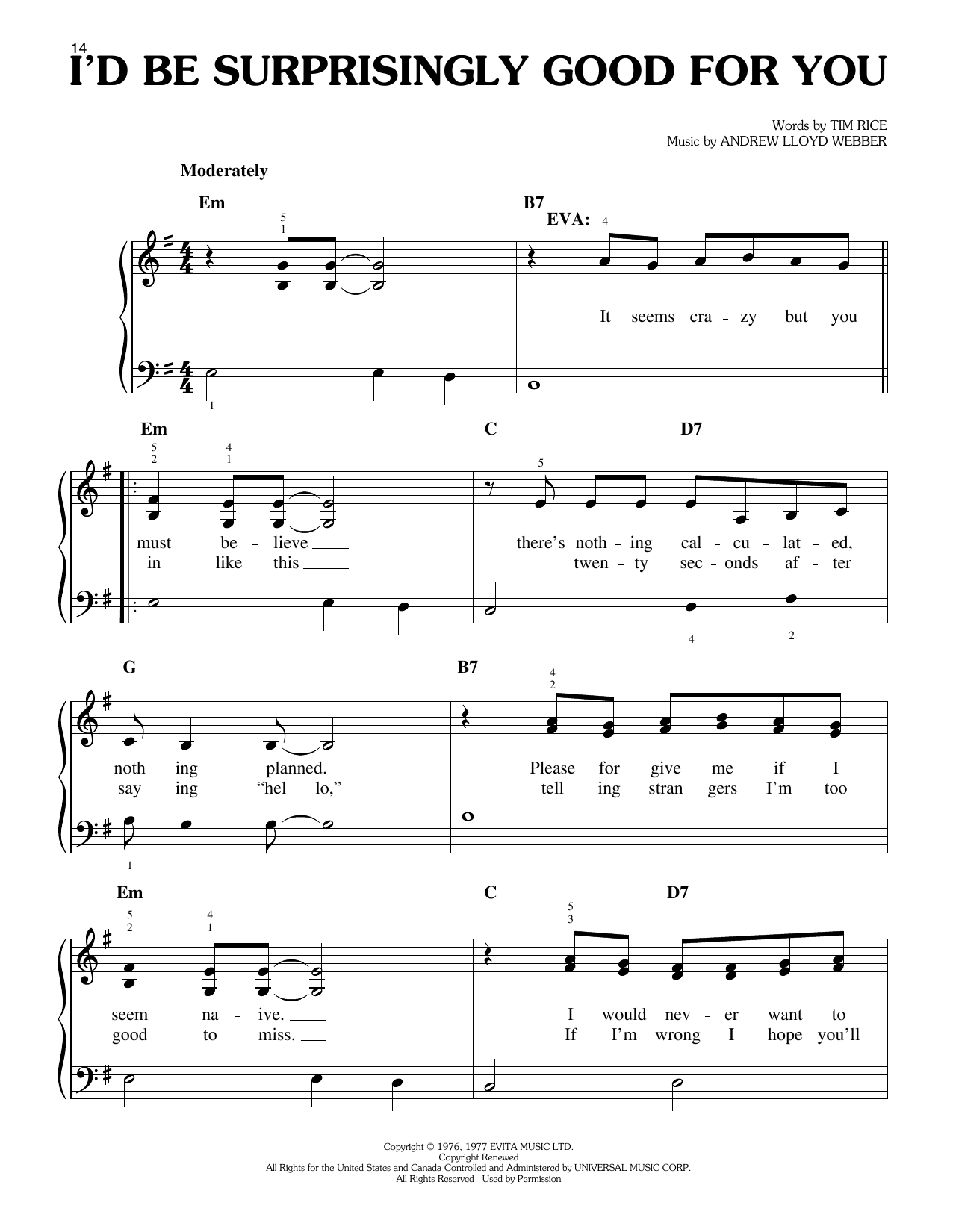 Produktgalerie: Seite 1 von 1 I'd Be Surprisingly Good For You (from Evita), Andrew Lloyd Webber, Klavier