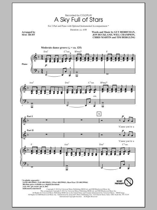 Produktgalerie: Seite 1 von 1 A Sky Full Of Stars (arr. Mac Huff), Coldplay, Chor