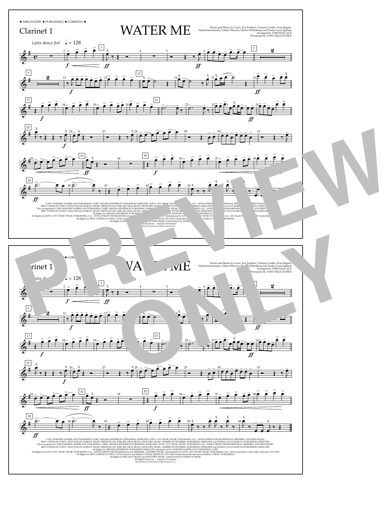 Product picture to: Water Me (arr. Tom Wallace) - Clarinet 1