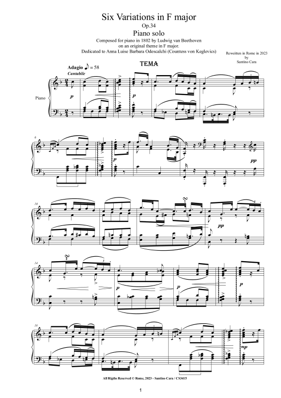 Produktbild zu: Six Variations in F major Op.34 for PianoLudwig van Beethoven