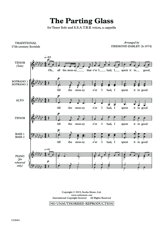 Produktgalerie: Seite 1 von 11 The Parting Glass, , Tenor Solo, Gemischter Chor und Klavier