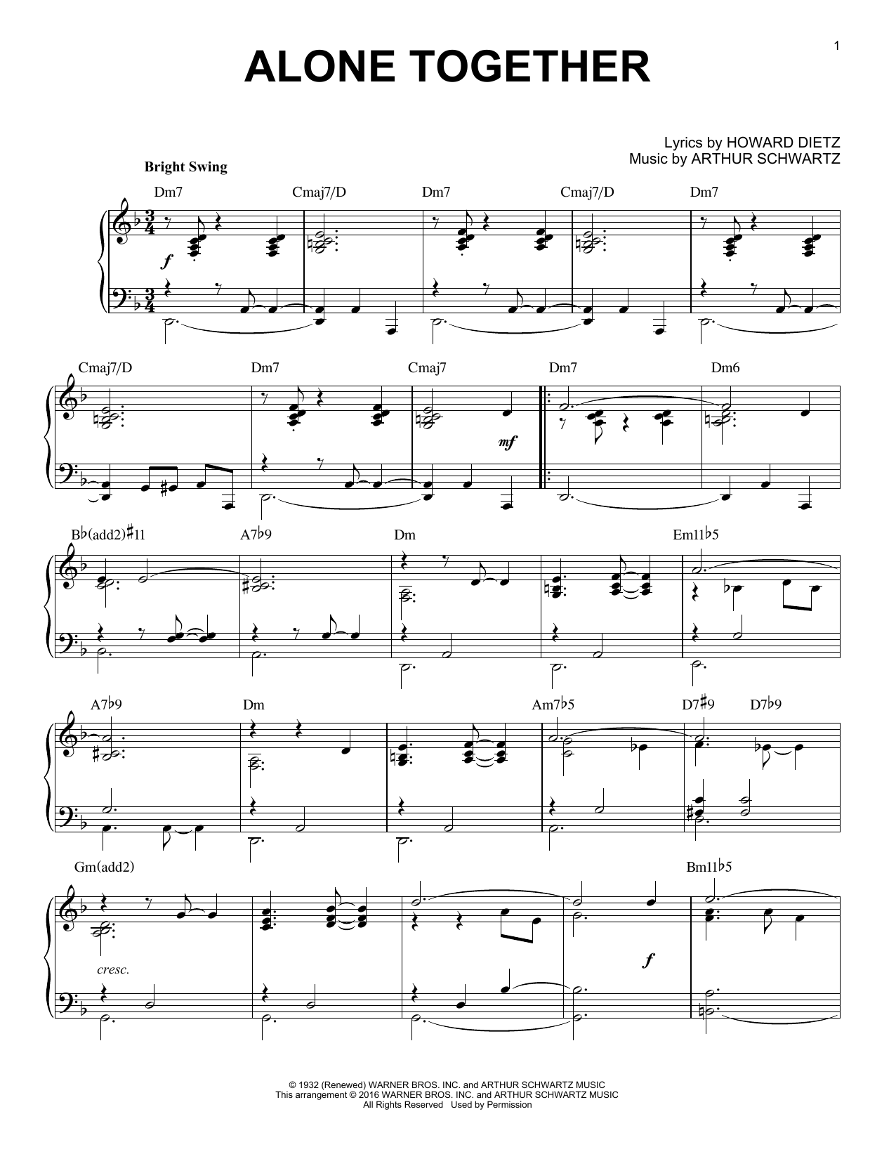 Product gallery: Page 1 of 1 Alone Together (arr. Brent Edstrom), Arthur Schwartz