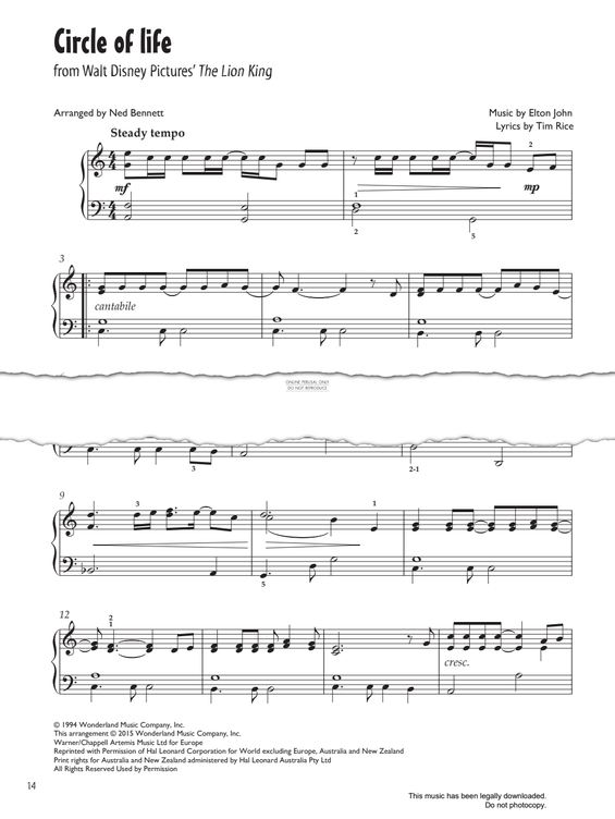 Produktgalerie: Seite 1 von 1 Circle Of Life (from 'The Lion King'), Elton John, Klavier