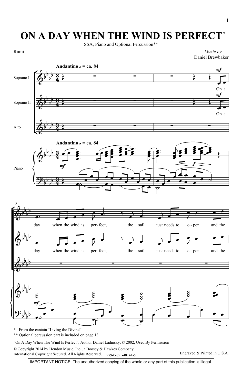 Produktgalerie: Seite 1 von 1 On A Day When The Wind Is Perfect, Daniel Brewbaker, Chor