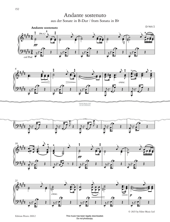 Produktgalerie: Seite 1 von 1 Andante sostenuto from Sonata in B flat, D 960, Franz Schubert, Klavier