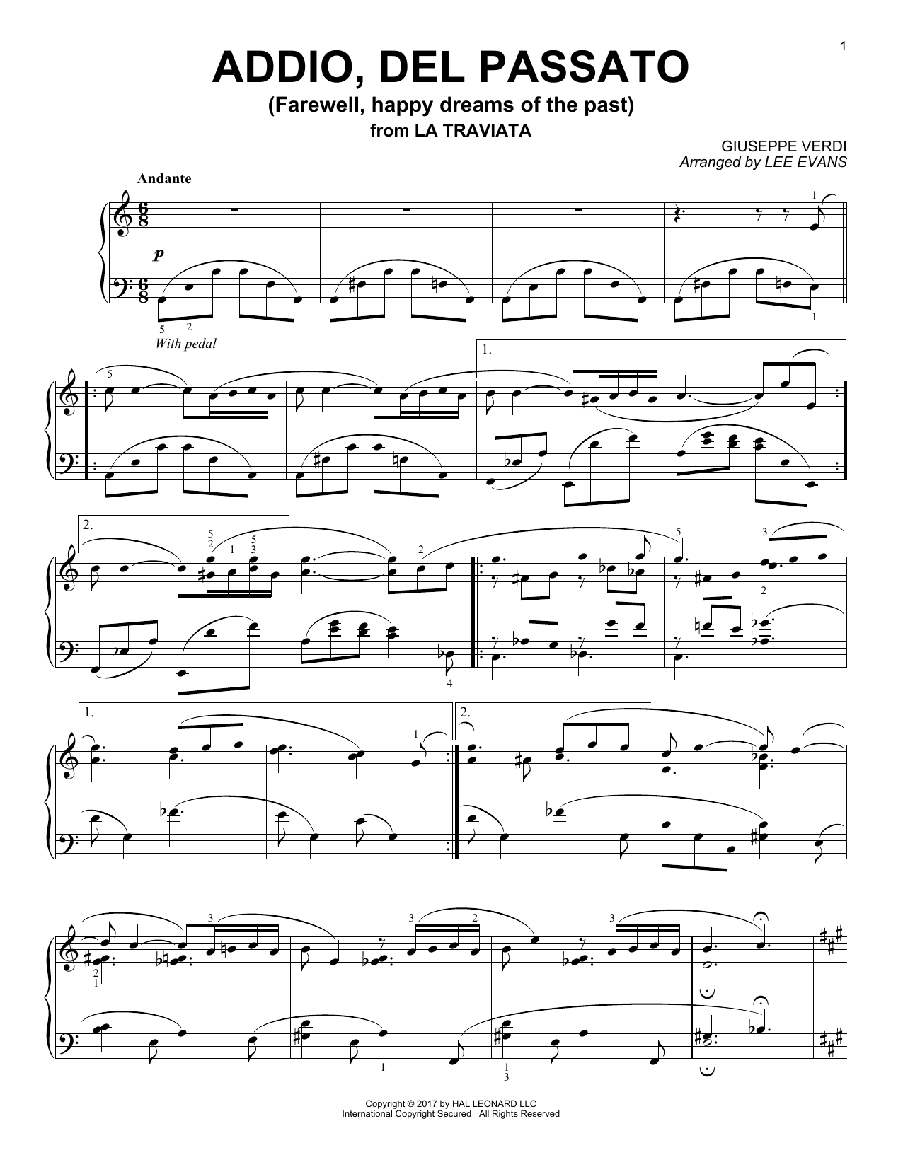 Product gallery: Page 1 of 1 Addio, Del Passatto (arr. Lee Evans), Giuseppe Verdi