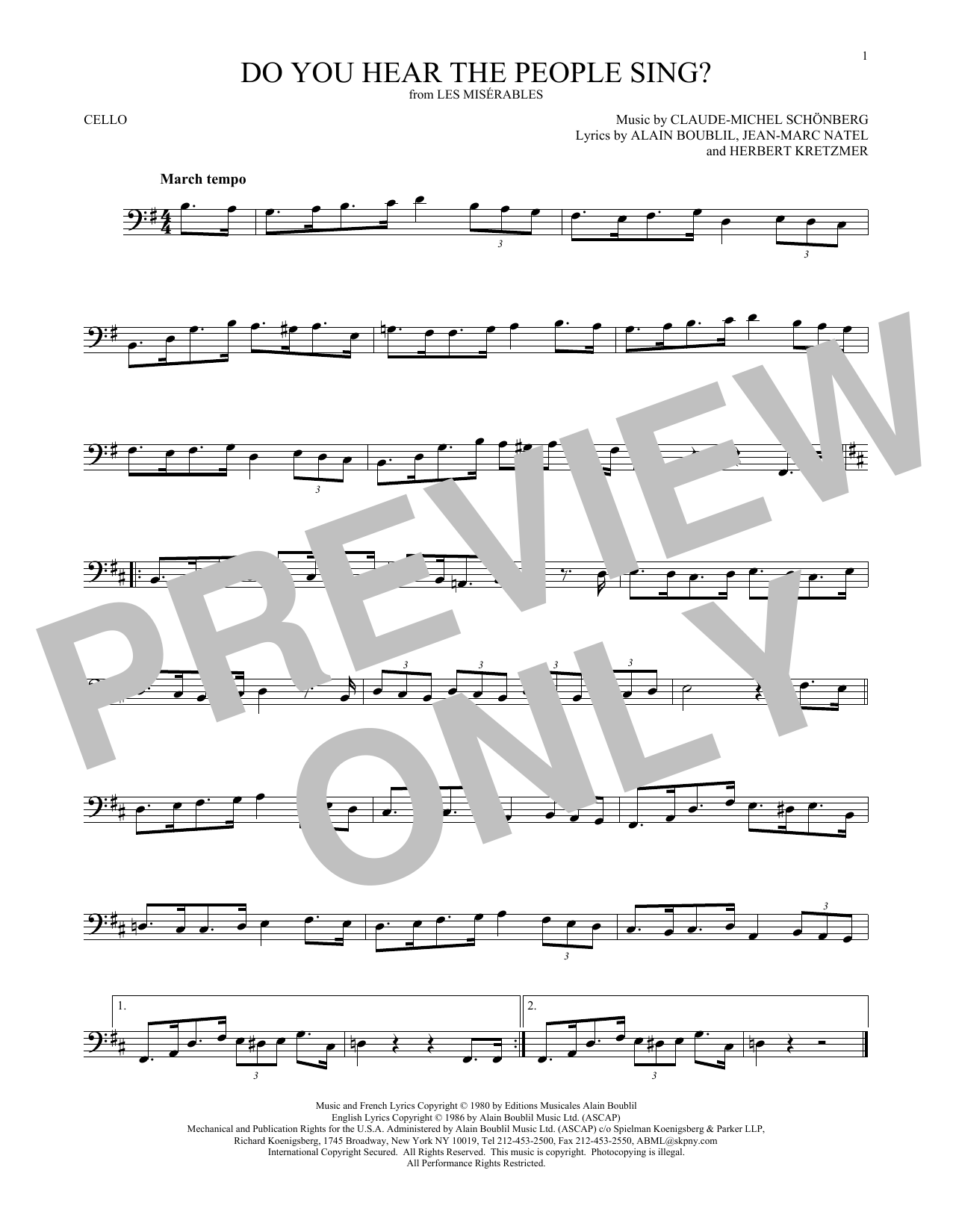 Produktgalerie: Seite 1 von 1 Do You Hear The People Sing?, Claude-Michel Schonberg, Violoncello