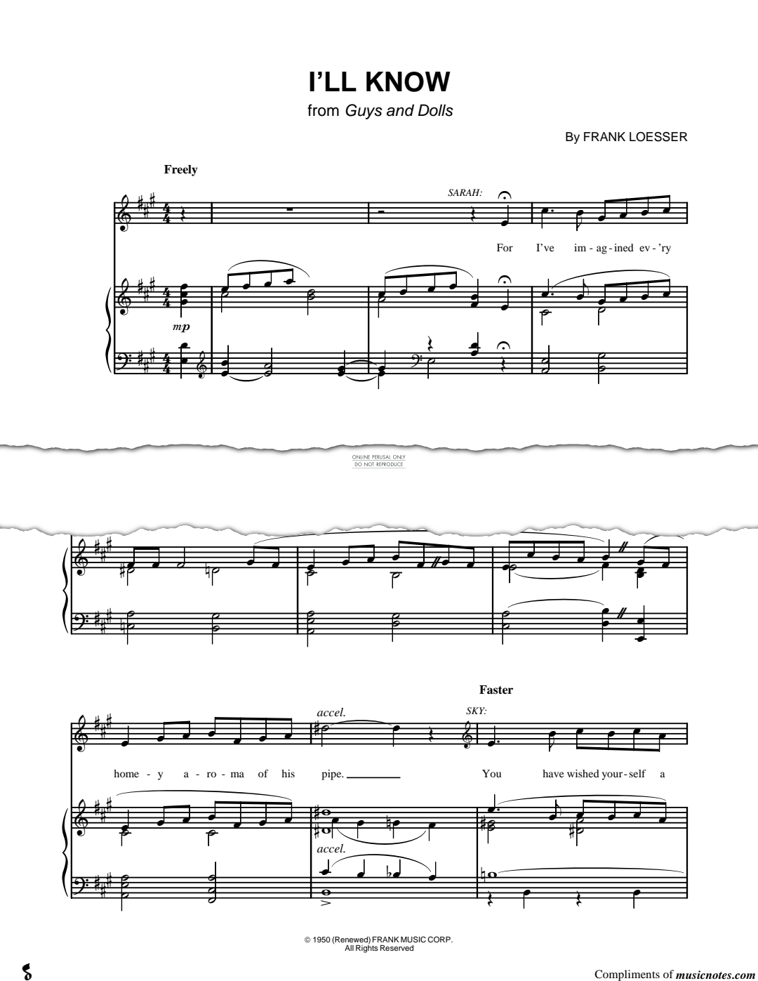 Produktgalerie: Seite 1 von 1 I'll Know (from 'Guys and Dolls'), Frank Loesser, Gesang, Klavier