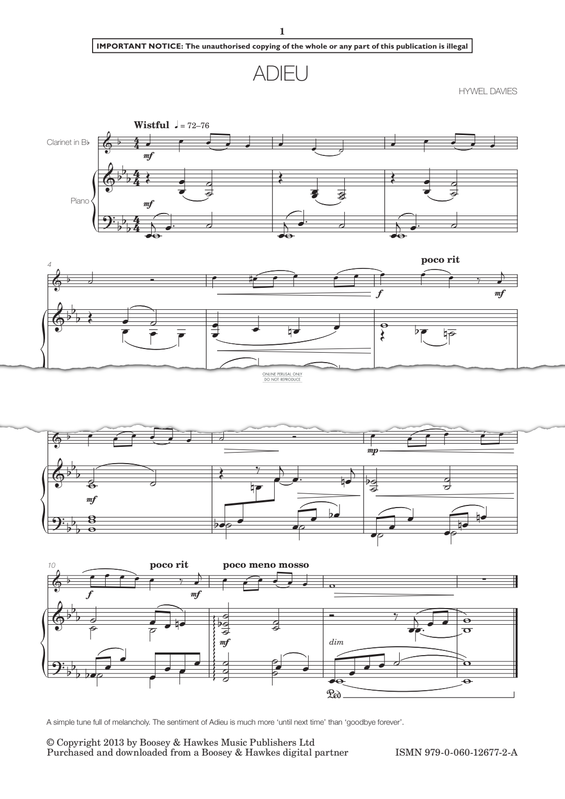 Produktgalerie: Seite 1 von 1 Adieu, Hywel Davies, Klarinette, Klavier