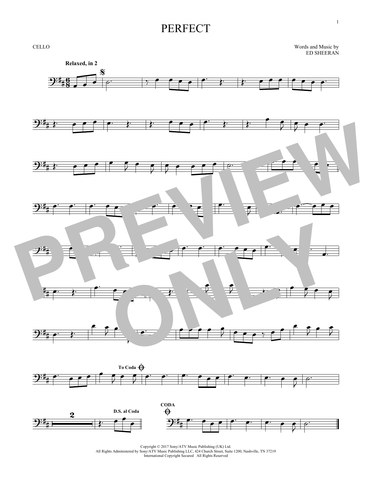 Produktgalerie: Seite 1 von 1 Perfect, Ed Sheeran, Violoncello