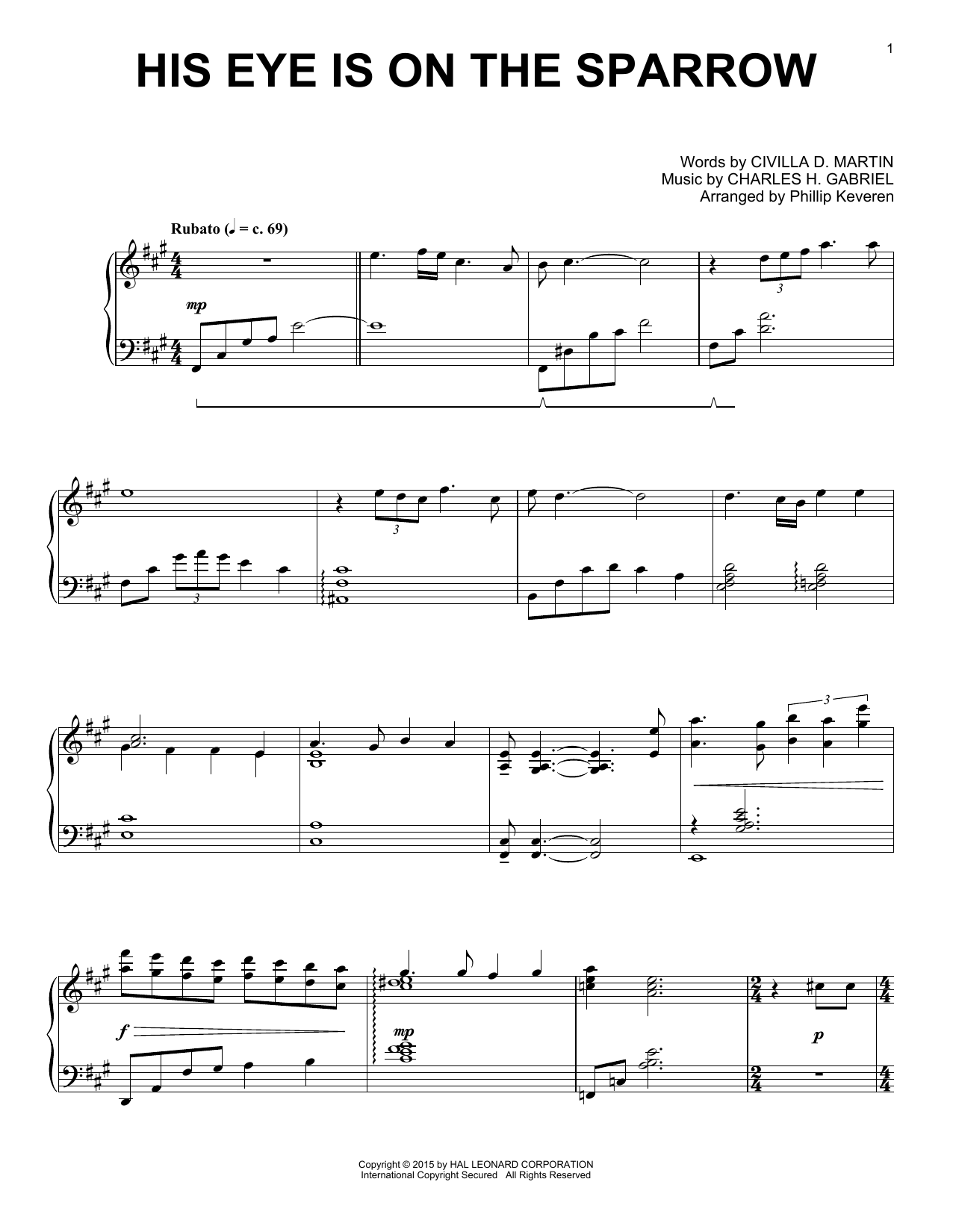 Product gallery: Page 1 of 1 His Eye Is On The Sparrow (arr. Phillip Keveren), Charles H. Gabriel