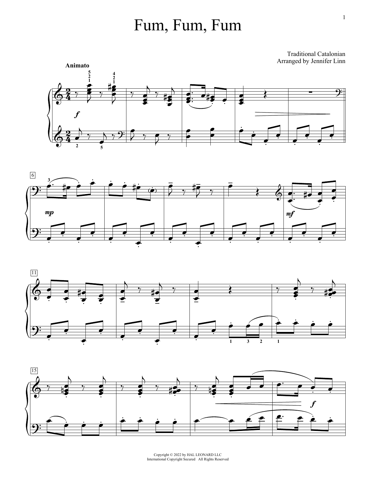 Product gallery: Page 1 of 1 Fum, Fum, Fum (arr. Jennifer Linn), Traditional Catalonian