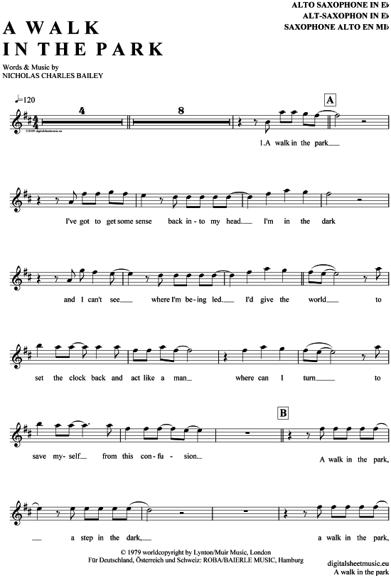 Product gallery: Page 1 of 4 A walk in the park , Nick Straker Band, Alto Saxophone