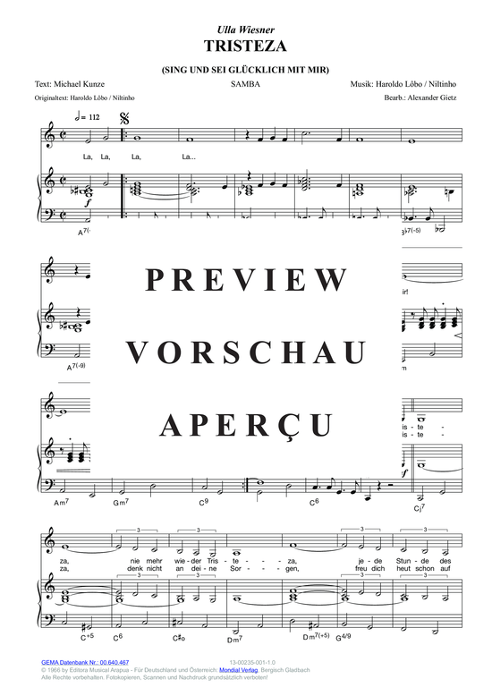 Produktgalerie: Seite 3 von 3 Tristeza (Sing und sei glücklich mit mir) , Wiesner, Ulla, (Klavier und Gesang)