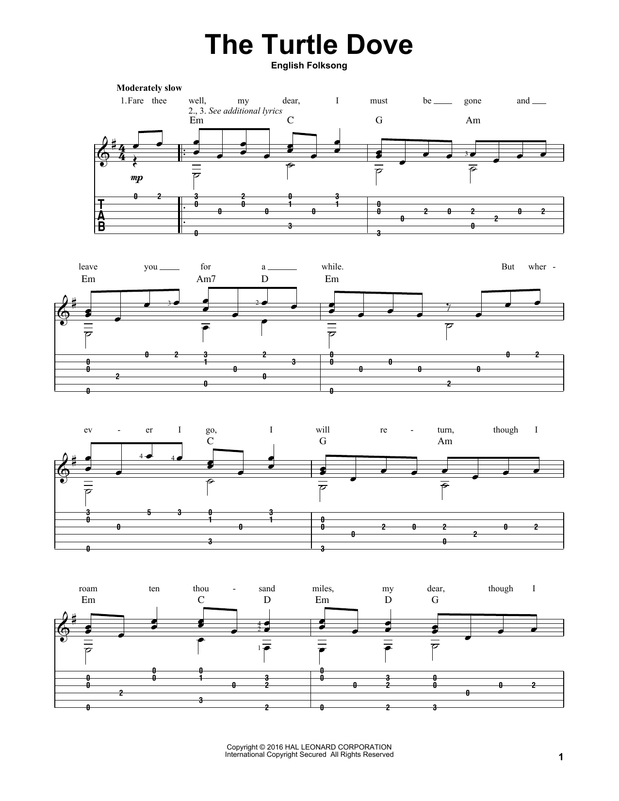 Produktgalerie: Seite 1 von 1 The Turtle Dove (arr. Mark Phillips), English Folksong, Gitarre