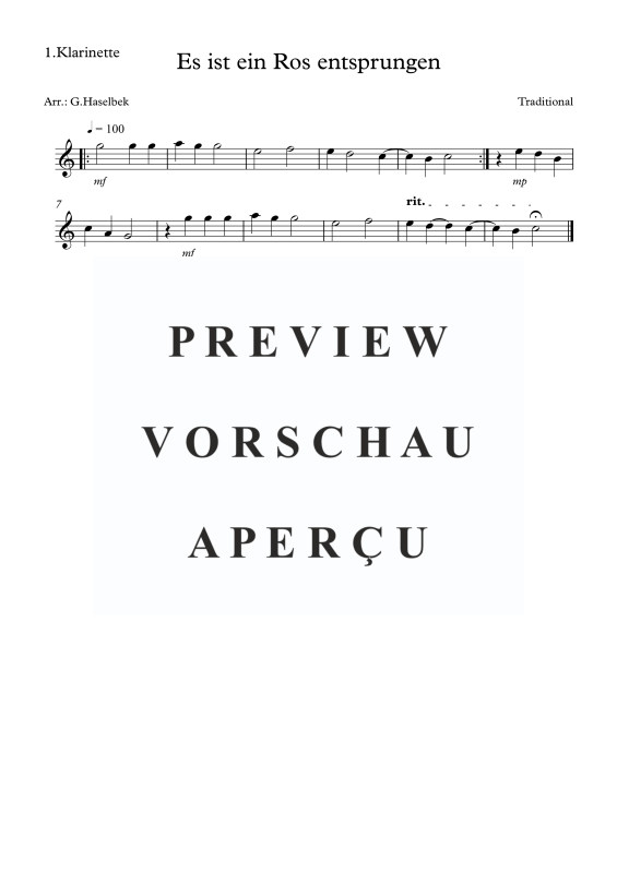 Produktgalerie: Seite 3 von 6 Es ist ein Ros entsprungen, , Klarinettenquartett
