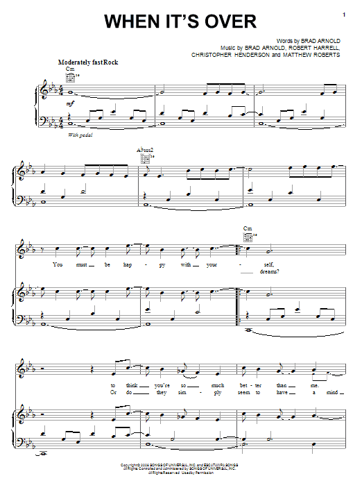 Produktgalerie: Seite 1 von 1 When It's Over, 3 Doors Down, Gesang, Gitarre, Klavier