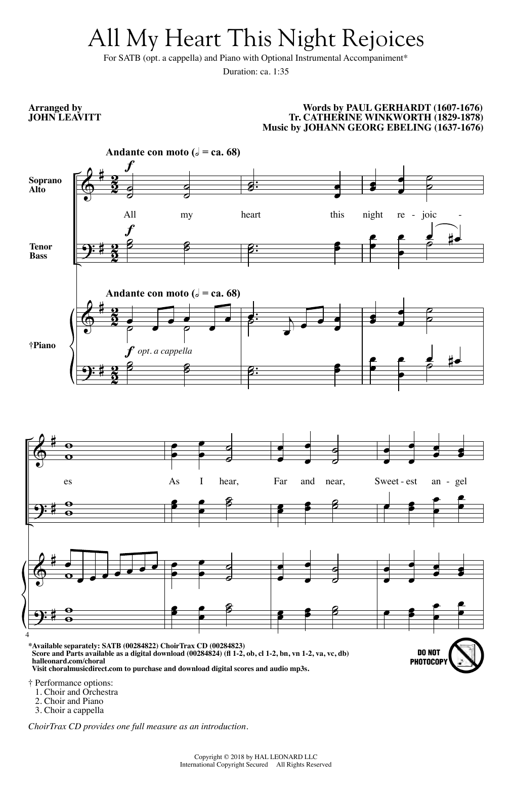 Produktbild zu: All My Heart This Night Rejoices (arr. John Leavitt)