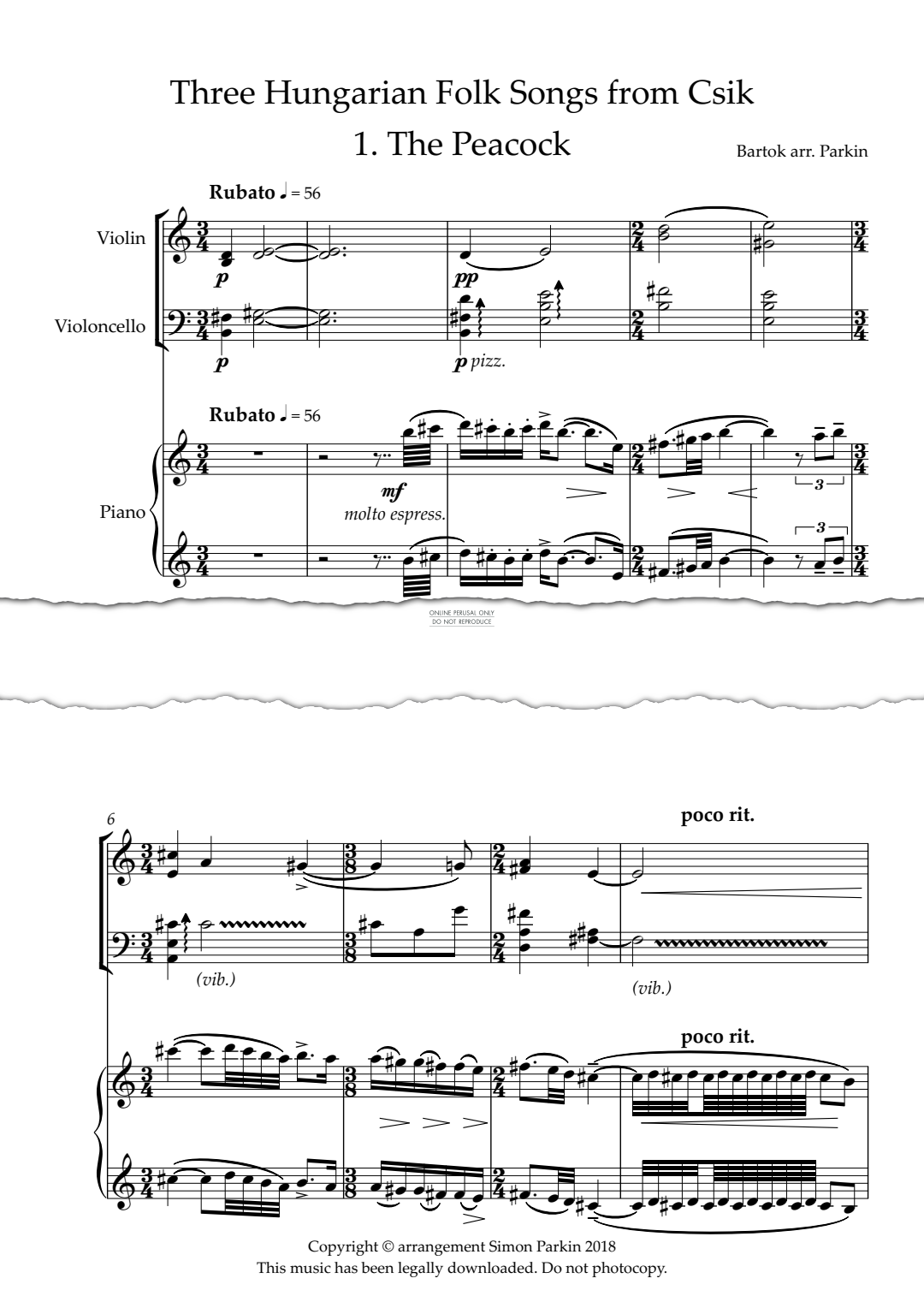 gallery: Three Hungarian Folk Songs from Csik, Bela Bartok, Klavier, Violine, Violoncello