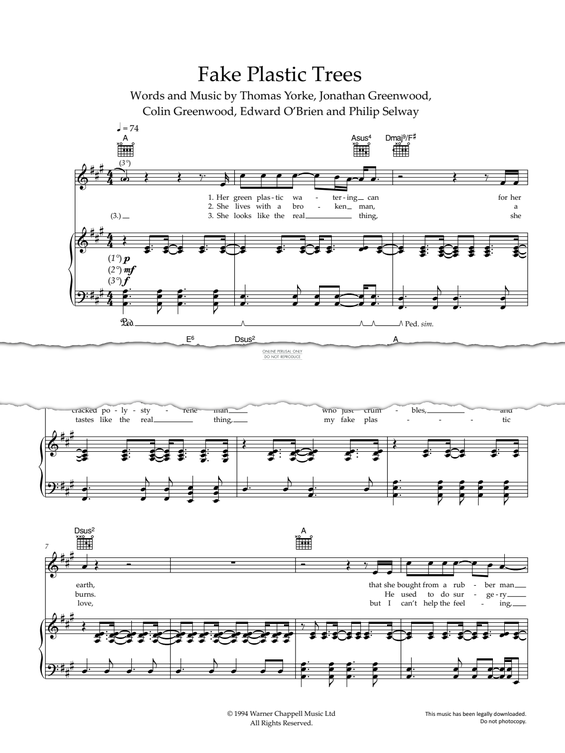 Produktgalerie: Seite 1 von 1 Fake Plastic Trees, Radiohead, Gesang, Gitarre, Klavier