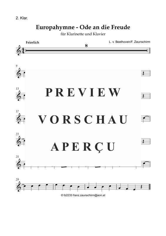 Product gallery: Page 8 of 8 Europhymne - Ode an die Freude, , Clarinet In Bb and Piano
