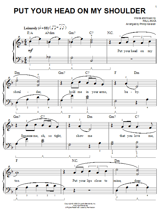 Produktgalerie: Seite 1 von 1 Put Your Head On My Shoulder (arr. Phillip Keveren), Paul Anka, Klavier