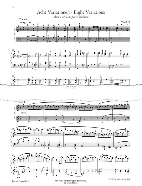 Produktgalerie: Seite 1 von 1 Eight Variations on 'Une fièvre brûlante' WoO 72, Ludwig van Beethoven, Klavier