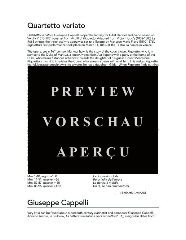 Product gallery: Page 4 of 11 Quartetto Variato on Rigoletto, , (clarinet in E flat and piano)