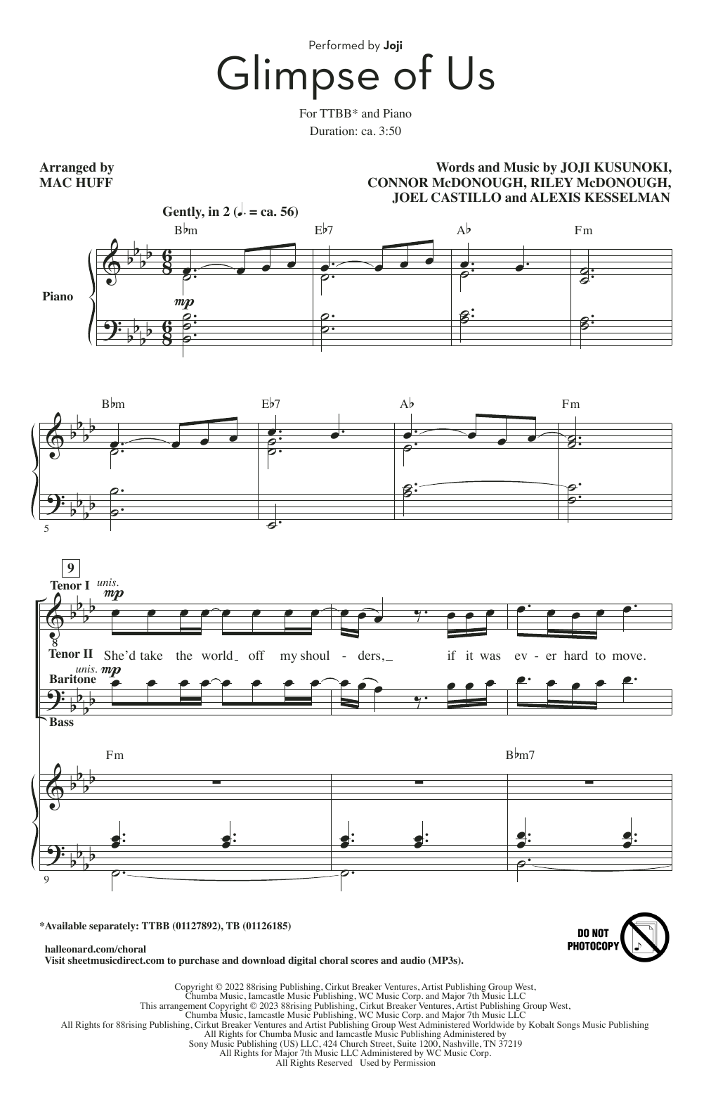 Produktbild zu: Glimpse Of Us (arr. Mac Huff)