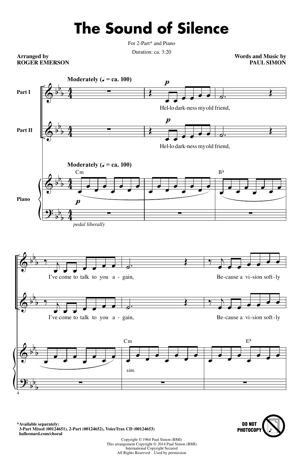 Produktgalerie: Seite 1 von 1 The Sound Of Silence (arr. Roger Emerson), Simon & Garfunkel, Chor