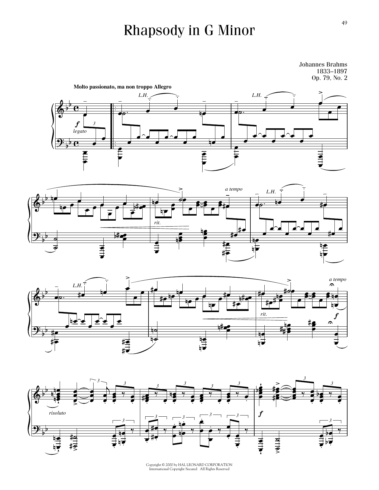 Produktgalerie: Seite 1 von 1 Rhapsody In G Minor, Op. 79, No. 2, Johannes Brahms, Klavier