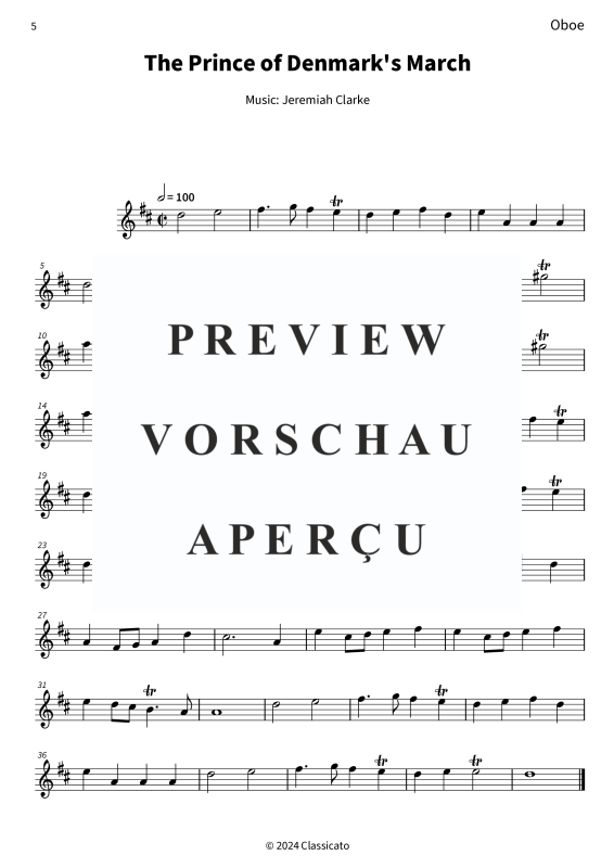 gallery: The Prince of Denmark´s March - from A Collection of Ayres for the Harpsichord or Spinett with very Plain & Easey Directions for Young Beginners, , (Holzbläser Trio Oboe, Klarinette in A + Fagott)